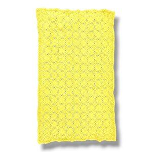Vintage Handmade Yellow Crochet Blanket Floral Granny Square 35"x60" Clean